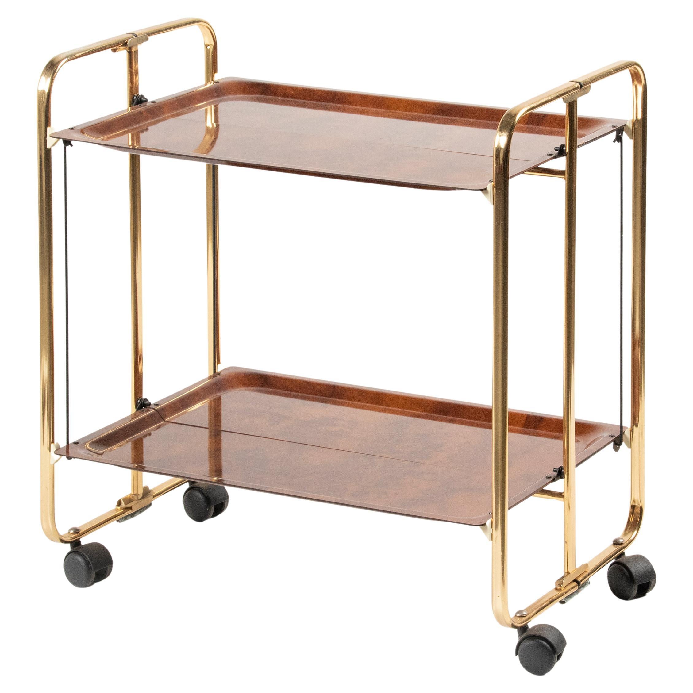 Mid-Century Modern Hollywood Regency Foldable Serving Bar Cart / Trolley