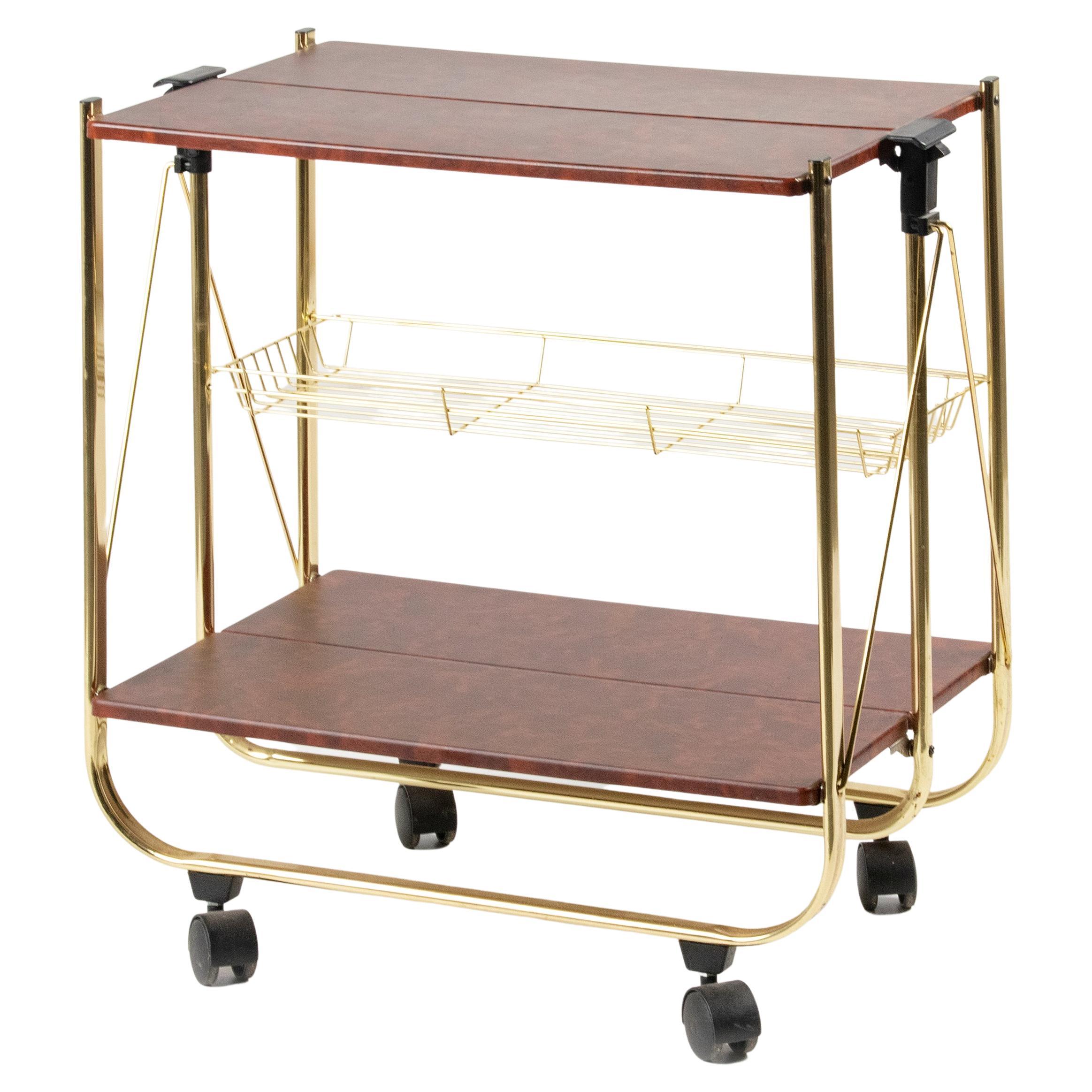 Mid-Century Modern Hollywood Regency Foldable Serving Bar Cart / Trolley For Sale