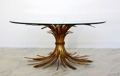 Mid-Century Modern Hollywood Regency Gilt Wheat Sheaf Round Cocktail Table 1960s