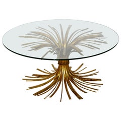 Mid-Century Modern Hollywood Regency Gilt Wheat Sheaf Round Cocktail Table 1960s