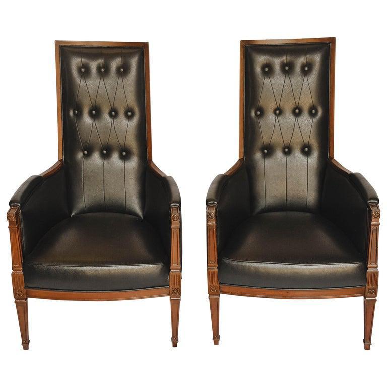 Mid-Century Modern Hollywood Regency High Back Armchairs, a Pair For Sale 6