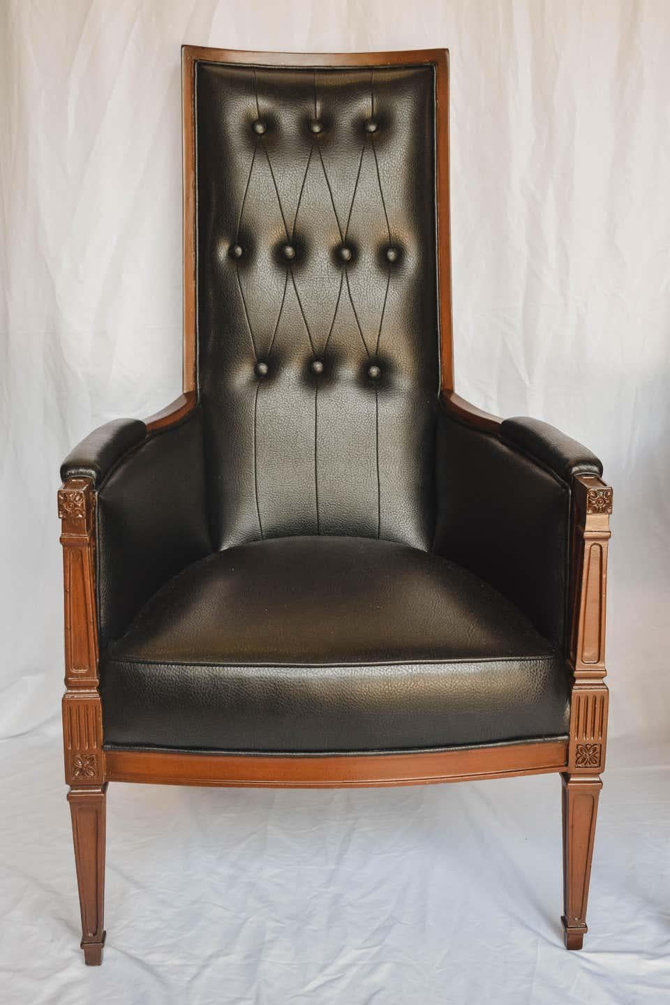 Mid-Century Modern Hollywood Regency High Back Armchairs, a Pair For Sale 3