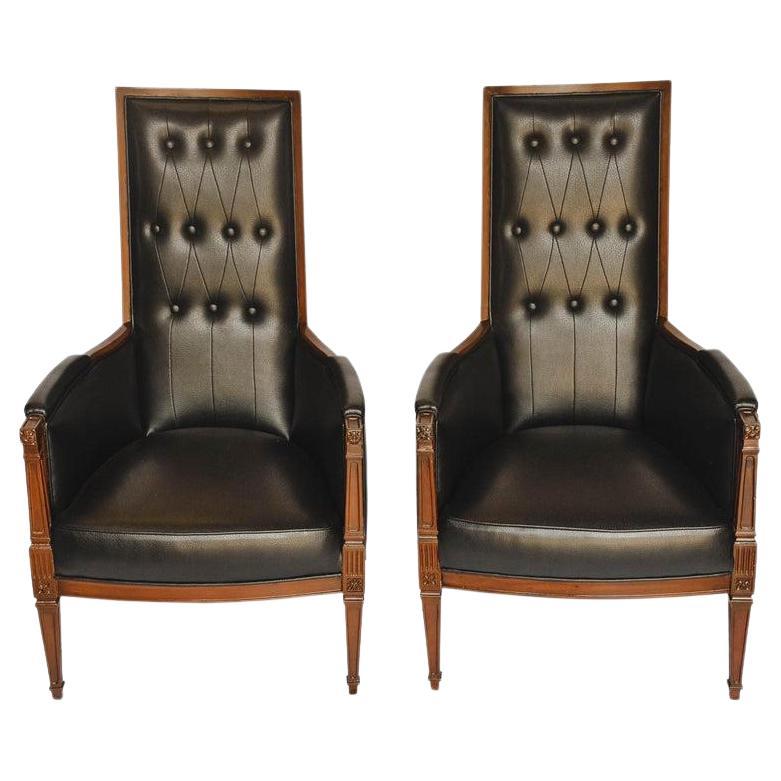 Mid-Century Modern Hollywood Regency High Back Armchairs, a Pair For Sale