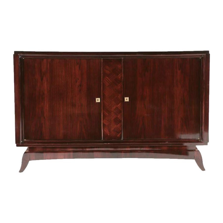 Mid-Century Modern Hollywood Regency Inlaid Rosewood Credenza, French, c. 1930