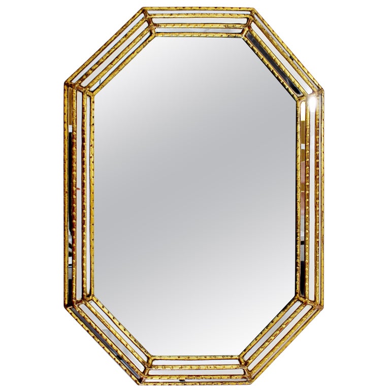 MidCentury Modern Hollywood Regency Large Gold Gilt Wall Mirror, Italy
