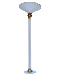 Mid-Century Modern Hollywood Regency Lucite and Brass Tall Torchiere Floor Lamp