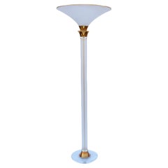 Mid-Century Modern Hollywood Regency Lucite and Brass Tall Torchiere Floor Lamp