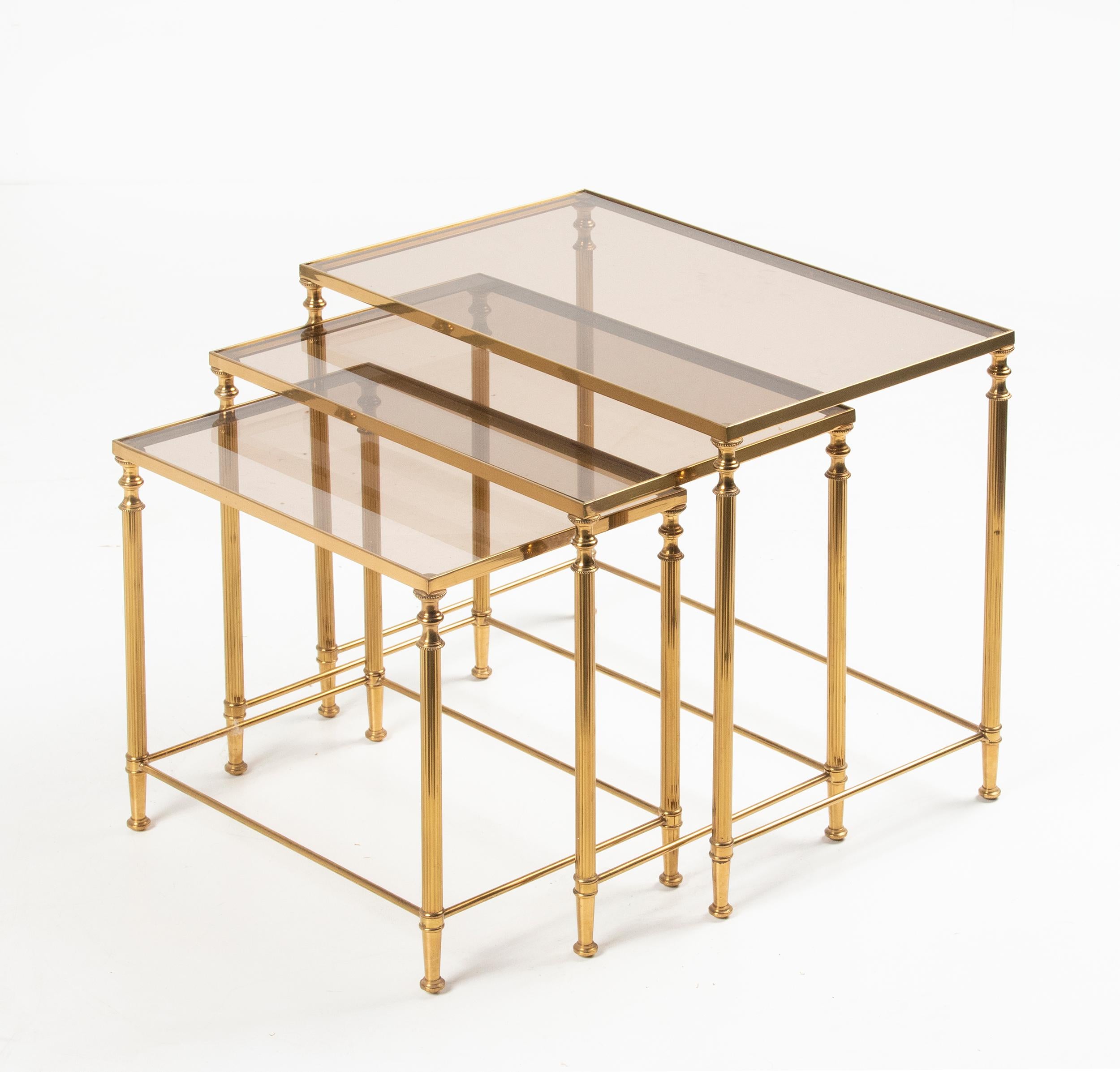 European Mid-Century Modern Hollywood Regency Nesting Side Tables For Sale