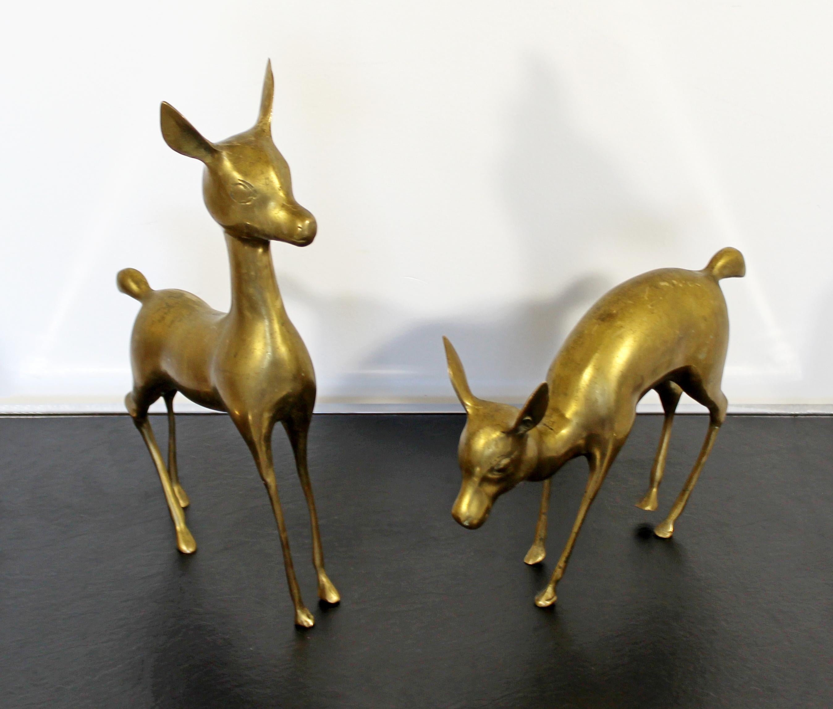 French Mid-Century Modern Hollywood Regency Pair of Brass Bambi Deer Sculpture, 1970s