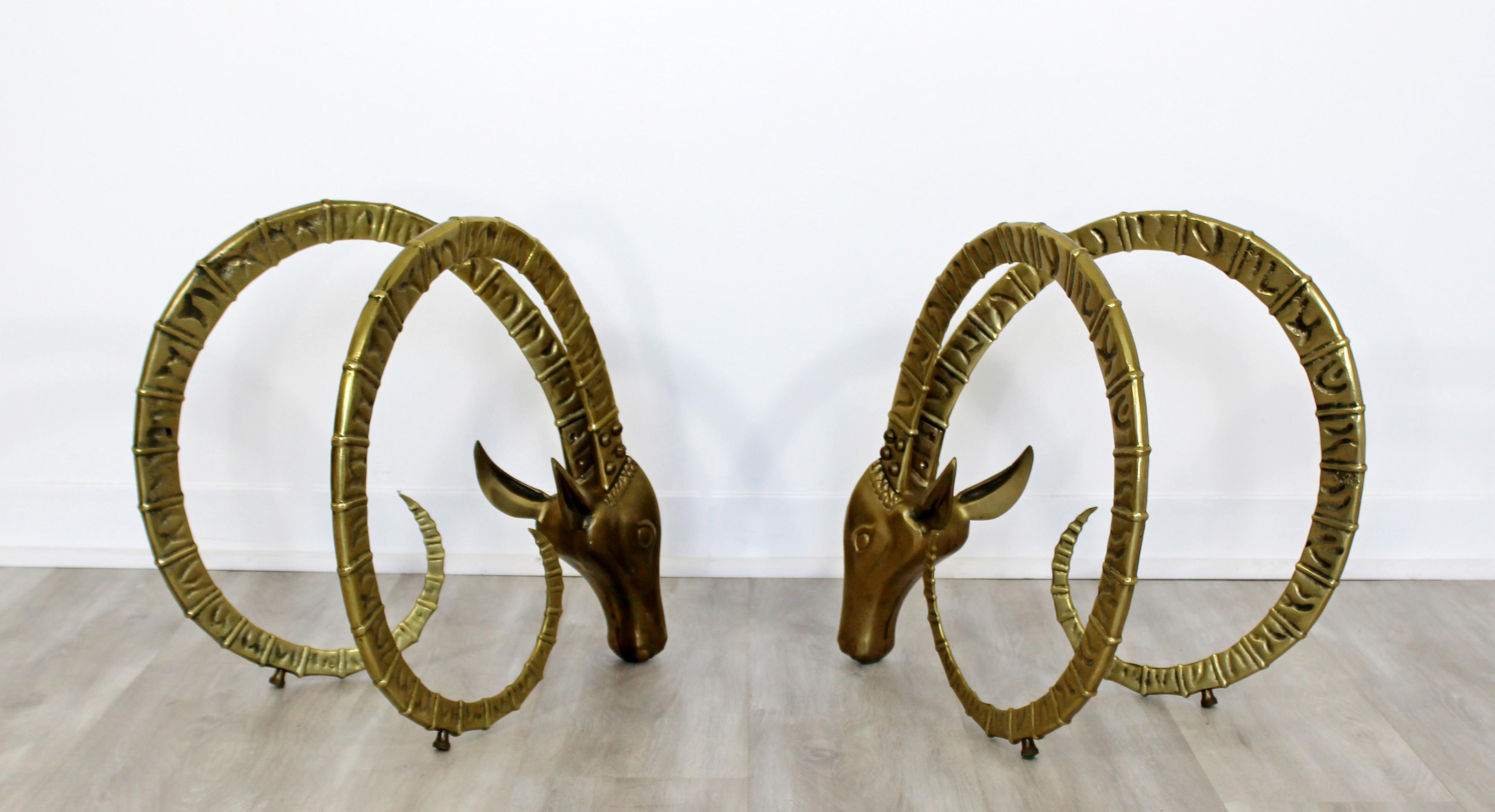 Mid-Century Modern Hollywood Regency Pair of Bronze Ibex Heads, Chervet, 1970s 3