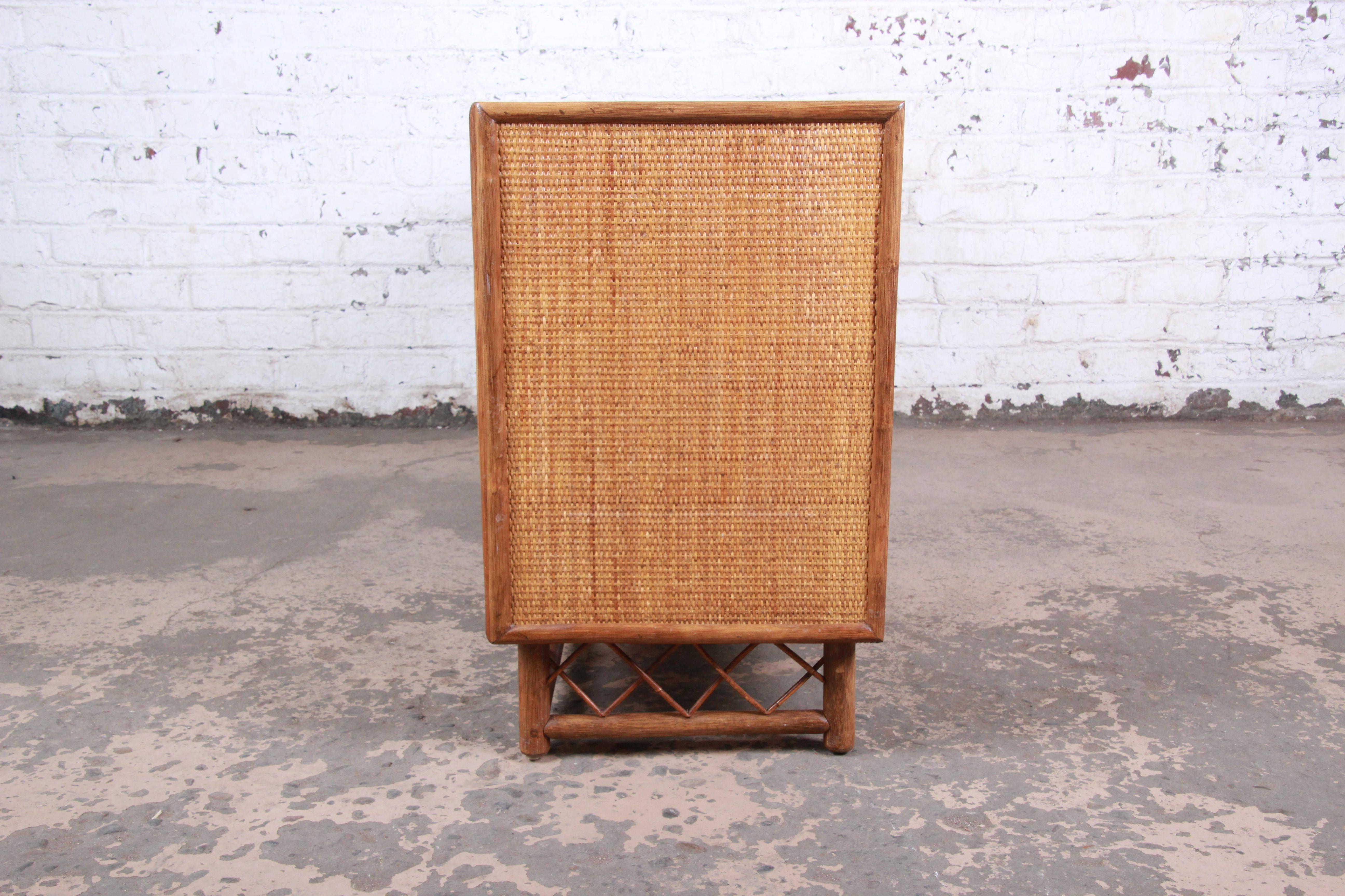 Mid-Century Modern Hollywood Regency Rattan and Bamboo Sideboard Credenza In Good Condition In South Bend, IN