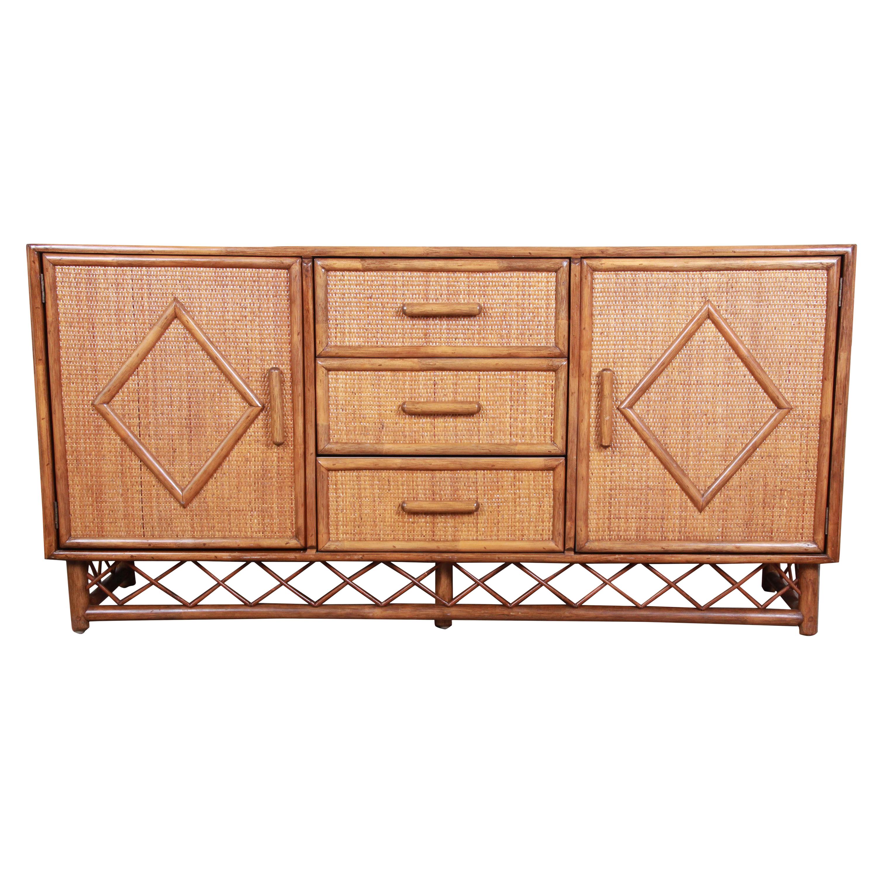 Mid-Century Modern Hollywood Regency Rattan and Bamboo Sideboard Credenza