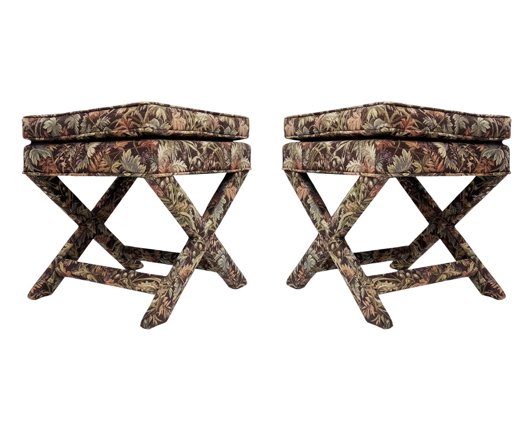 Fabric Mid-Century Modern Hollywood Regency X Benches or Stools after Billy Baldwin For Sale