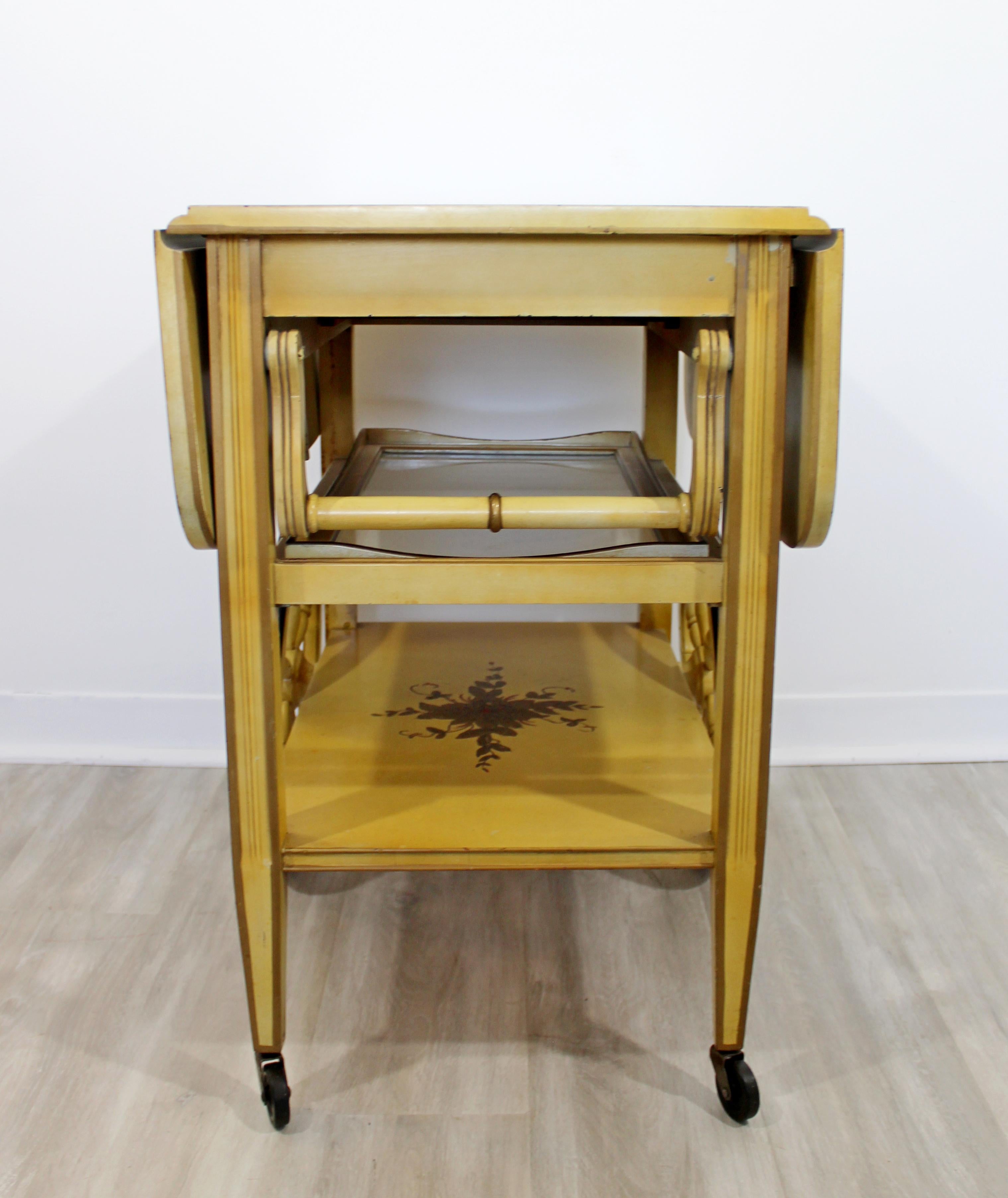 20th Century Mid-Century Modern Hollywood Regency Yellow Lacquered Bar Tea Cart Chinoiserie
