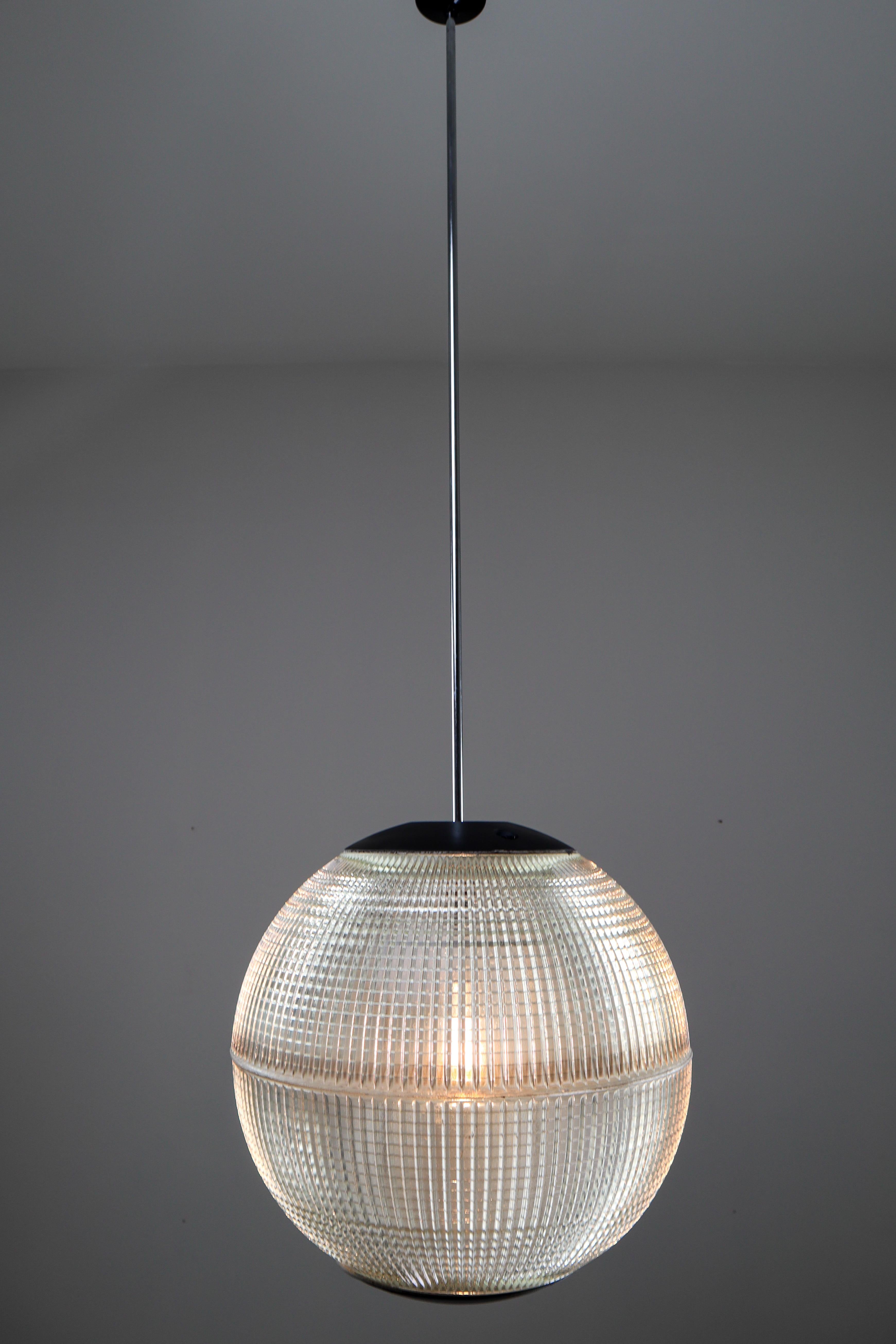 Glass Mid-Century Modern Holophane Paris Street Pendant Lights, France, 1960s