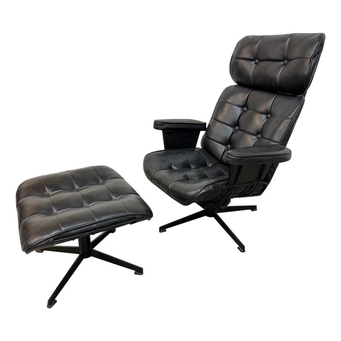 Chaise longue pivotante en cuir noir Homecreast Mid-Century Modern Style Eames en vente