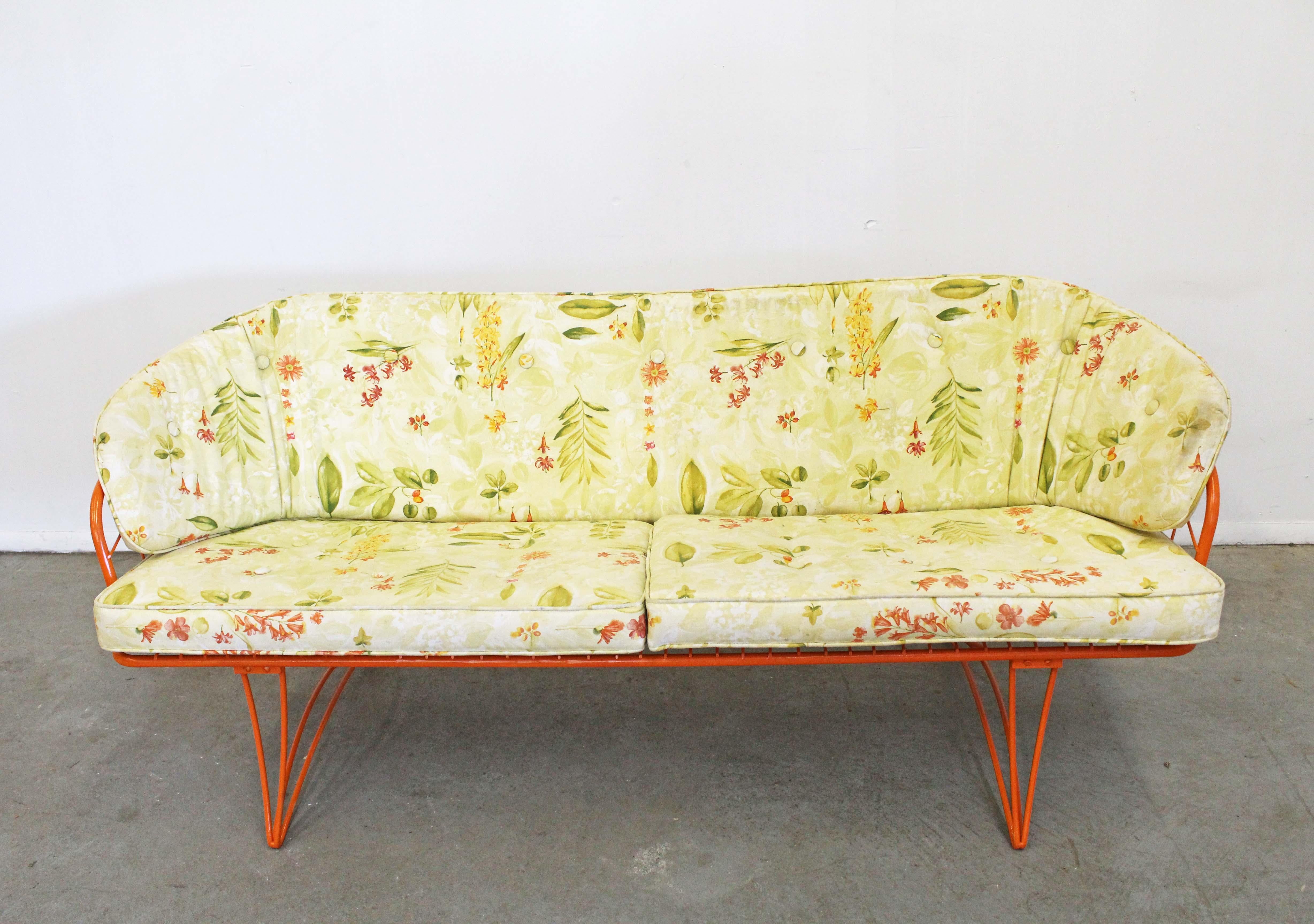 Mid-Century Modern Homecrest Bottemiller Orange Wrought Iron Grenada Patio Sofa In Good Condition In Wilmington, DE