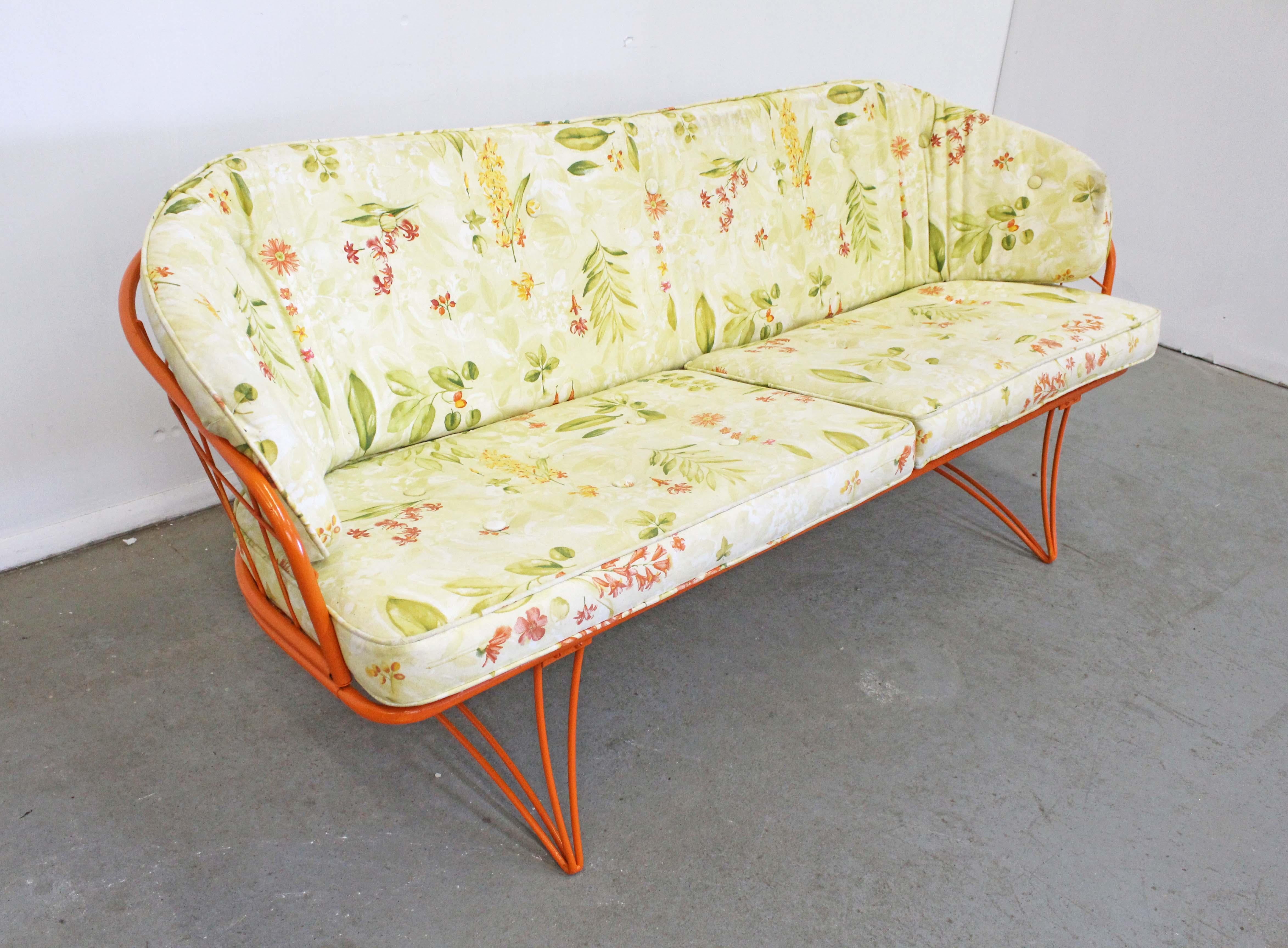Mid-20th Century Mid-Century Modern Homecrest Bottemiller Orange Wrought Iron Grenada Patio Sofa