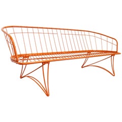 Mid-Century Modern Homecrest Bottemiller Orange Wrought Iron Grenada Patio Sofa