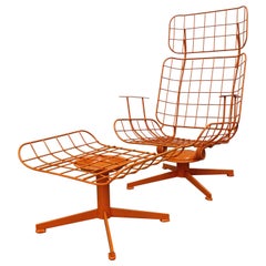 Used Mid-Century Modern Homecrest Bottemiller Patio Swivel Lounge Chair & Ottoman