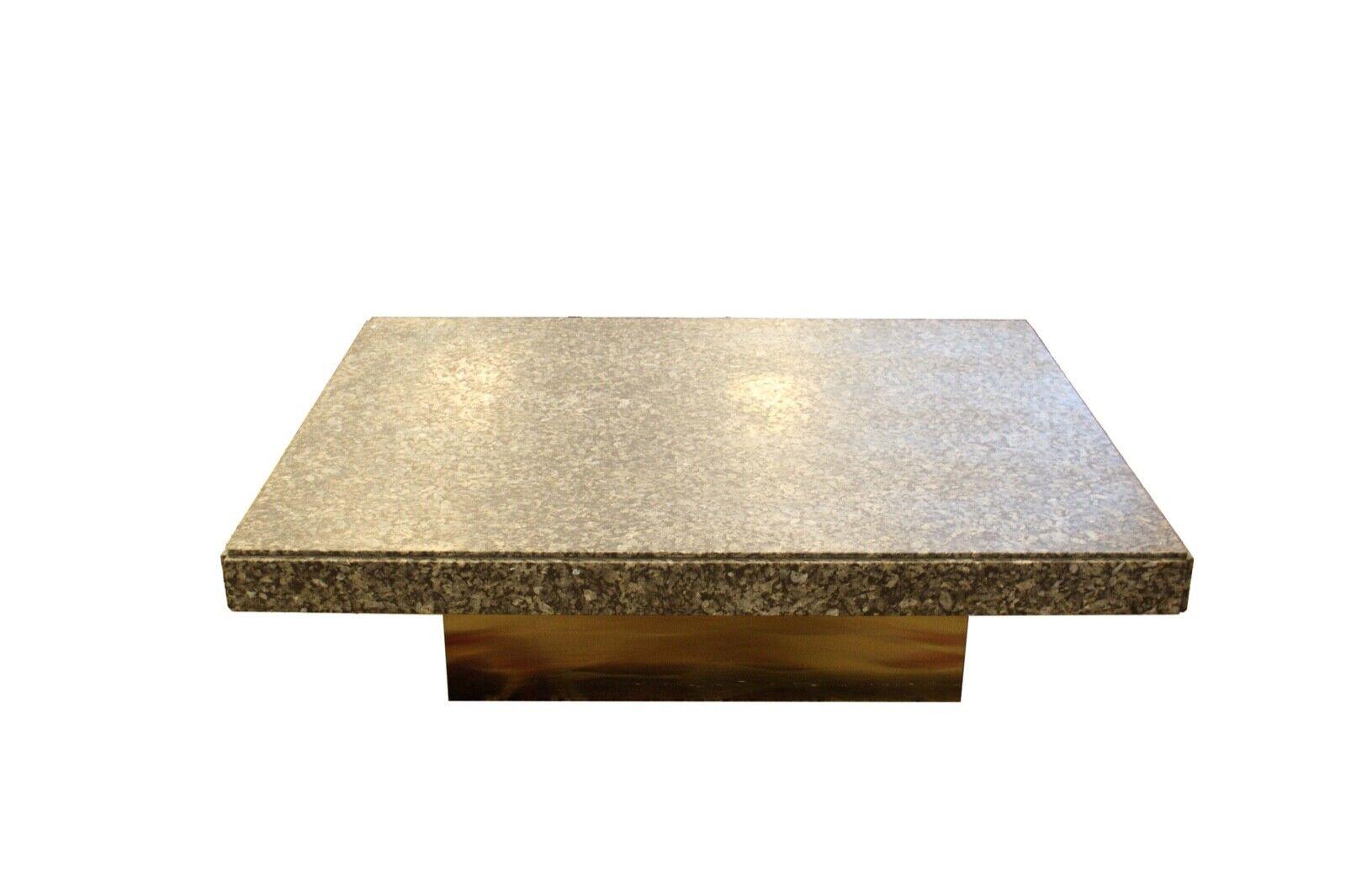 Mid-Century Modern Honed Granite Floating Coffee Table on Brushed Brass Base In Good Condition In Keego Harbor, MI