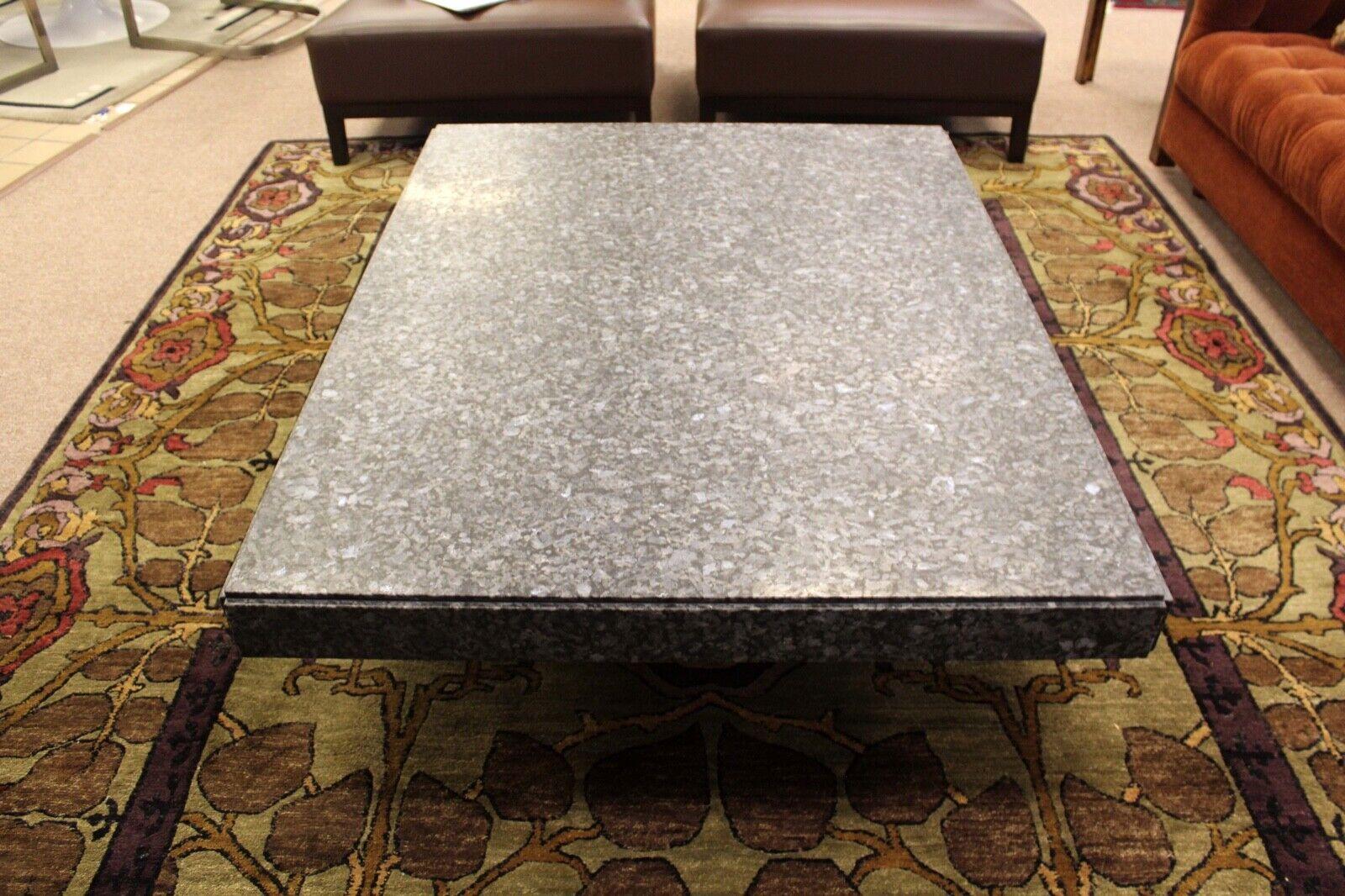 Mid-Century Modern Honed Granite Floating Coffee Table on Brushed Brass Base 3