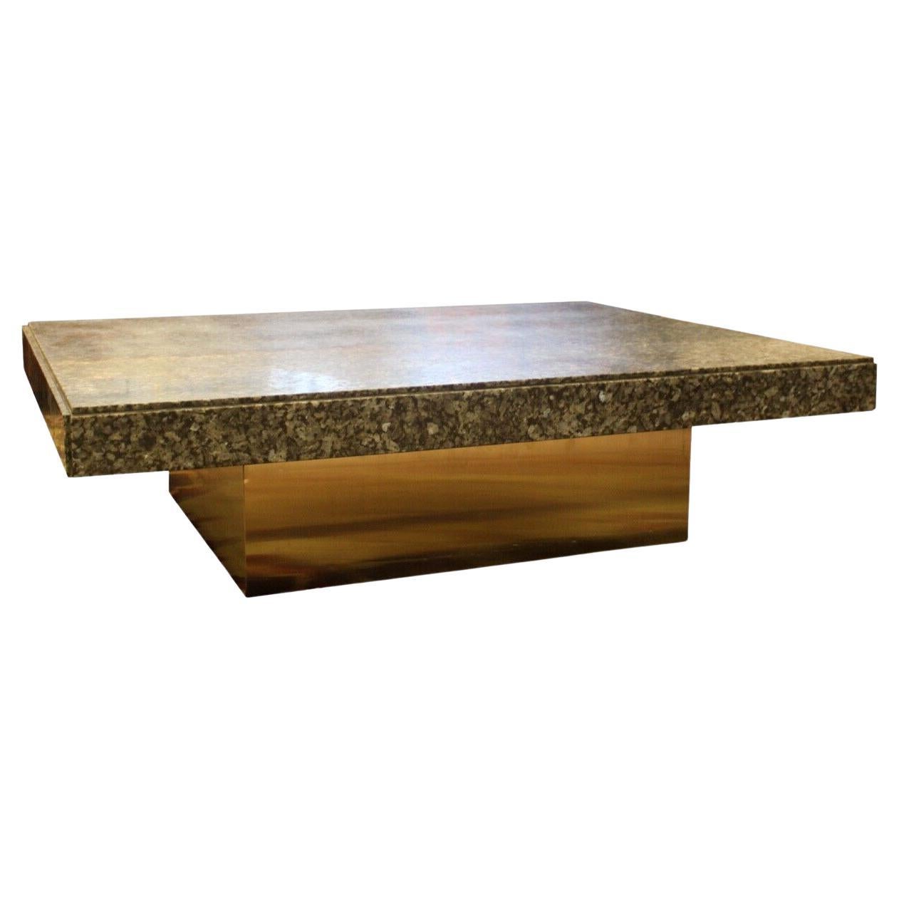 Mid-Century Modern Honed Granite Floating Coffee Table on Brushed Brass Base
