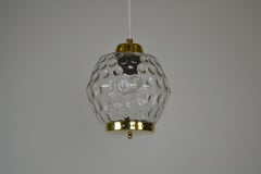 Mid-Century Modern Honeycomb Glass and Perforated Brass Pendant