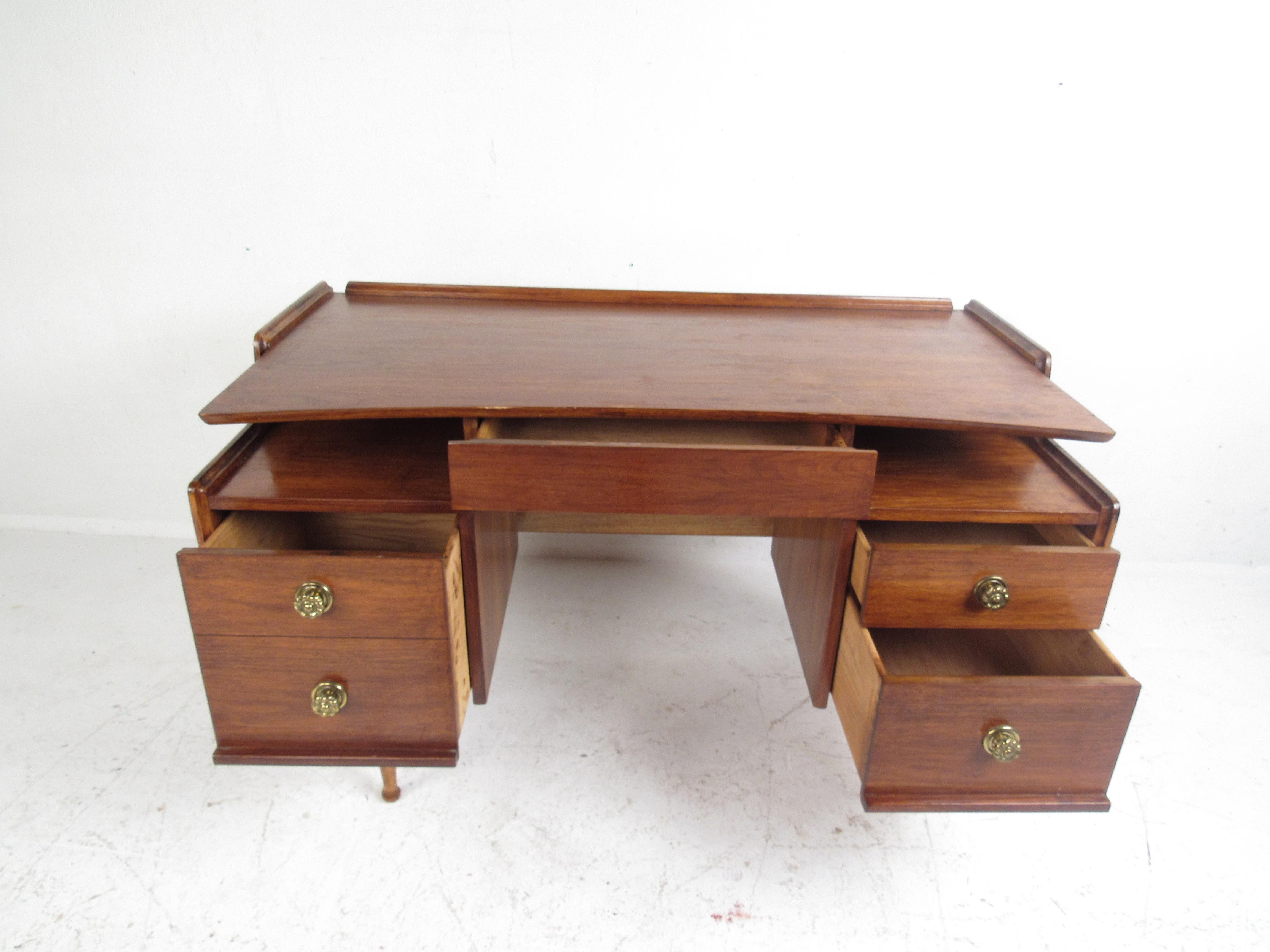 Mid-Century Modern Hooker Style Walnut Desk 1