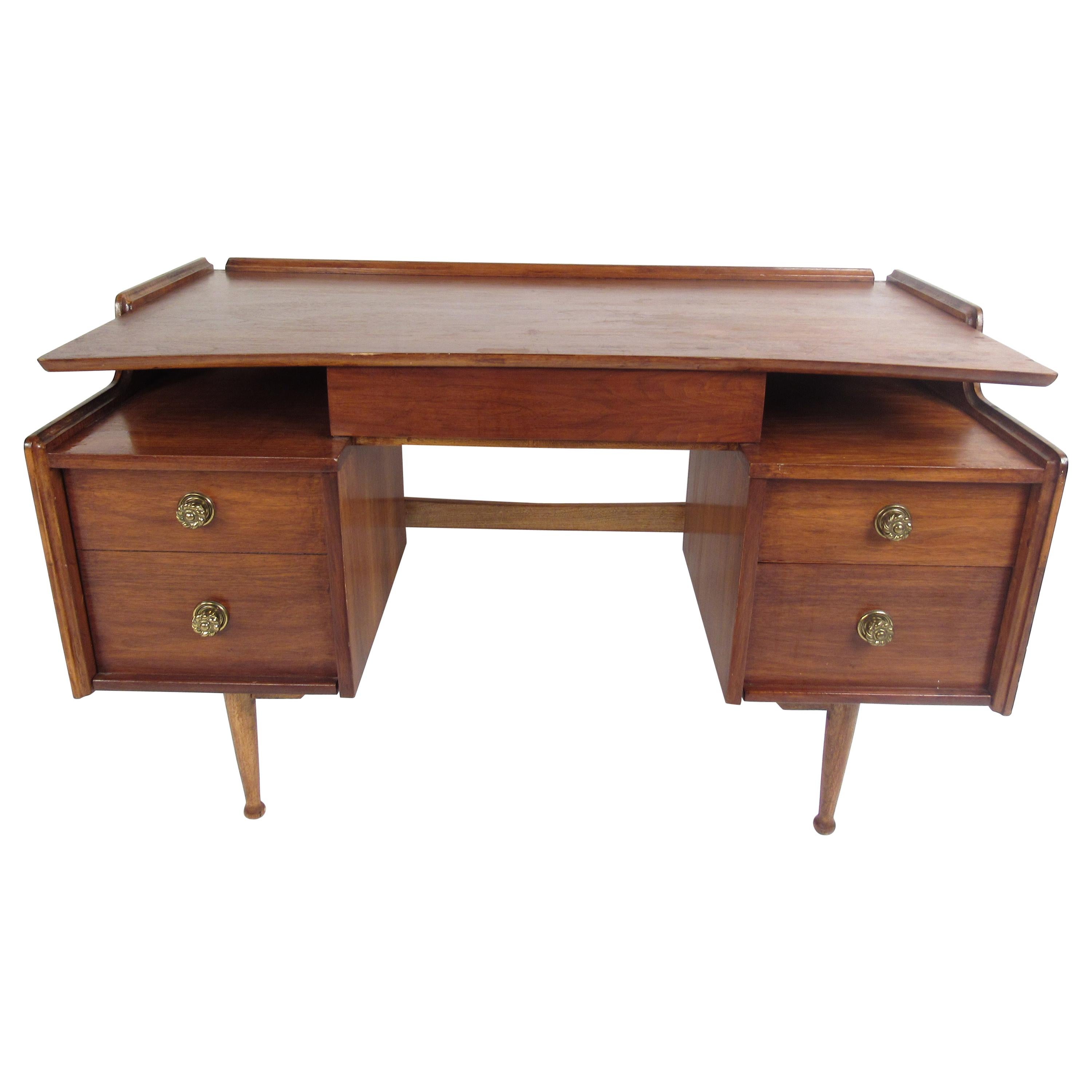 Mid-Century Modern Hooker Style Walnut Desk