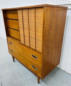 Mid-Century Modern Hooker Walnut & Cane High Chest