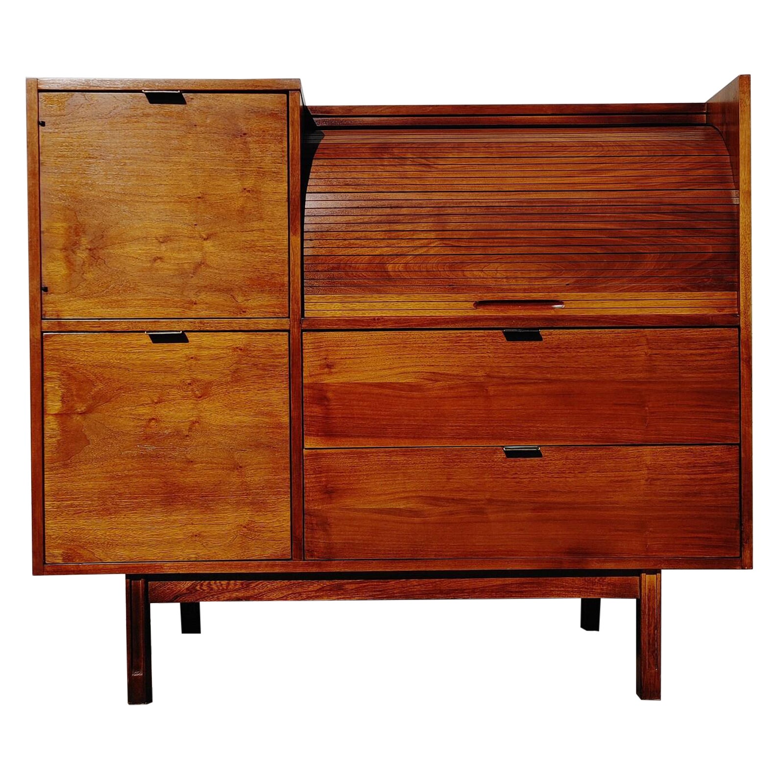 Mid Century Modern Hooker Walnut Roll Top Secretary