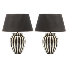 Vintage MCModern Horn and Bone Striped Pair of Table Lamps, Stunning