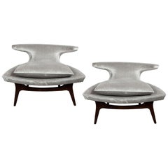 Moderne "Horn"-Stühle aus Nussbaum und Samt von Karpen of California aus der Jahrhundertmitte