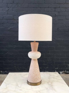 Mid-Century Modern Hourglass Ceramic & Brass Table Lamp