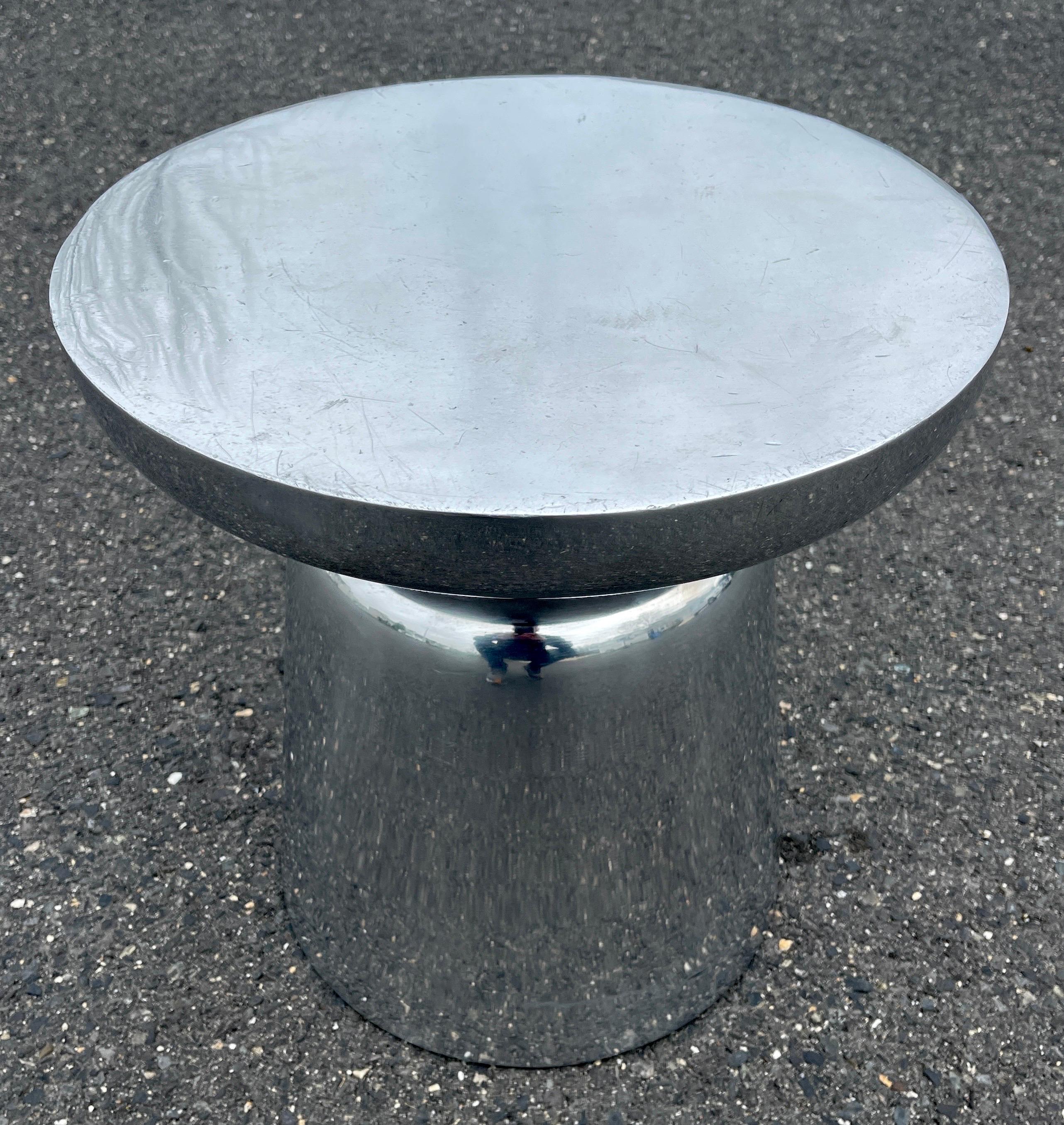 Mid-Century Modern Hourglass Pedestal Side Table in Thick Aluminum Plate 6