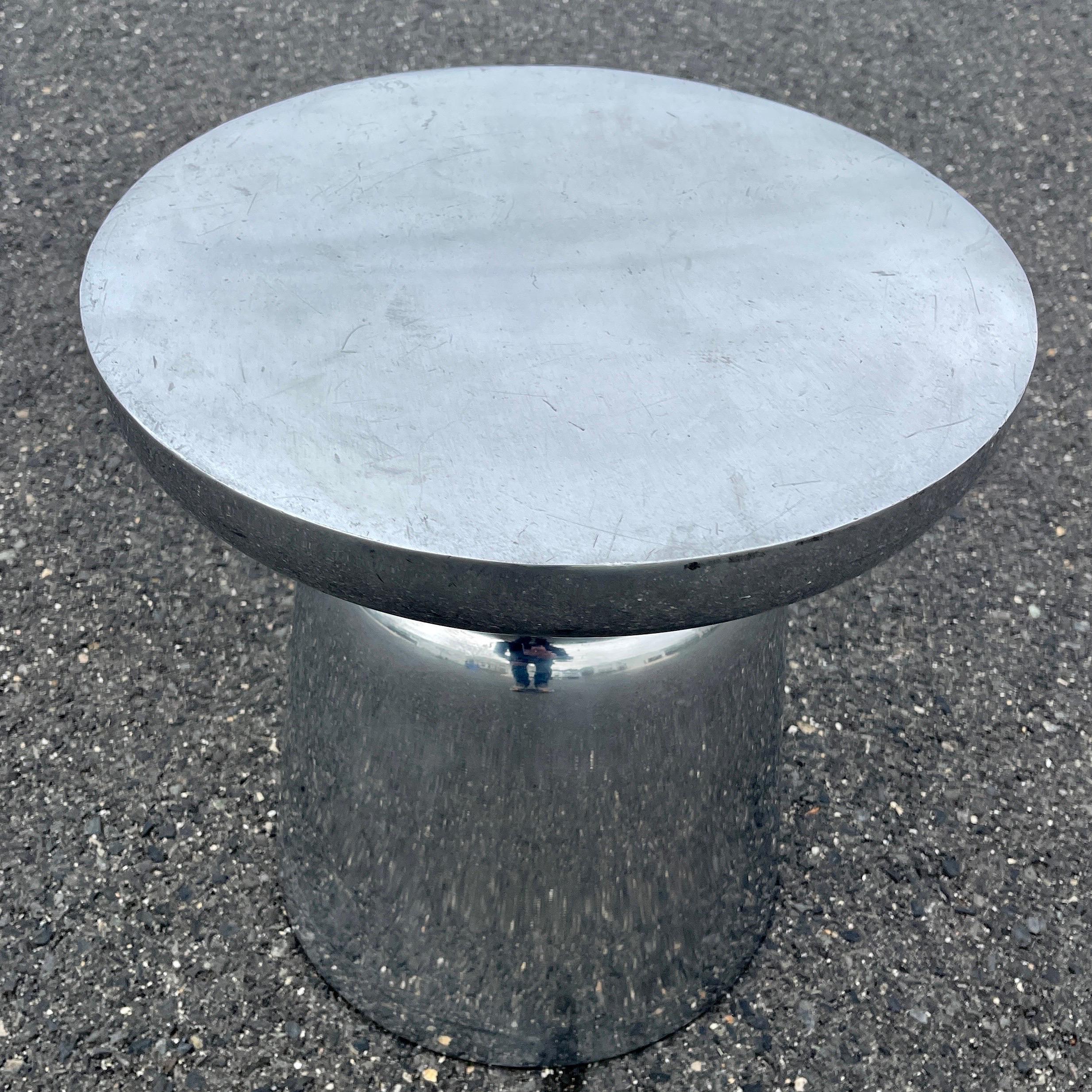 Mid-Century Modern Hourglass Pedestal Side Table in Thick Aluminum Plate 8
