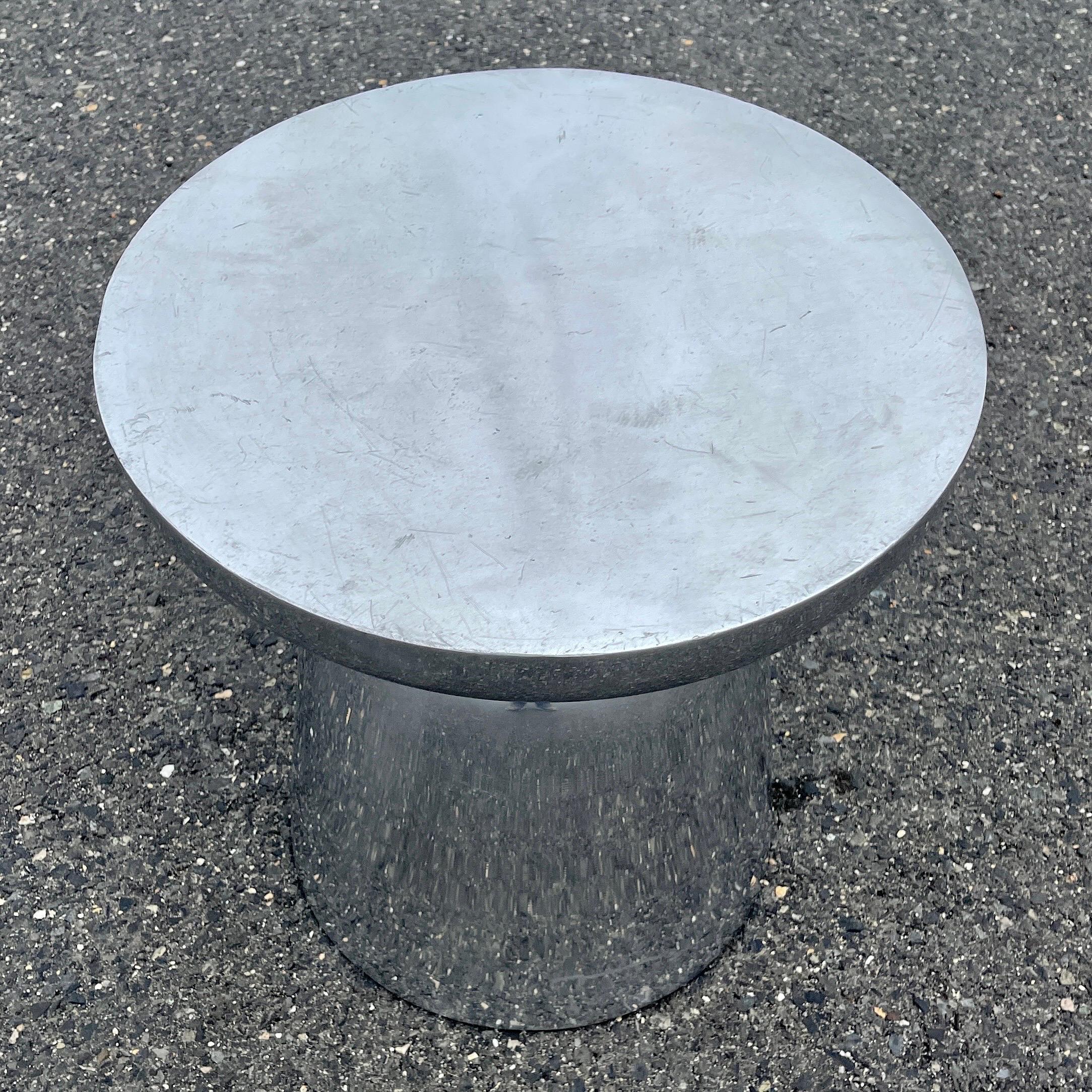 American Mid-Century Modern Hourglass Pedestal Side Table in Thick Aluminum Plate