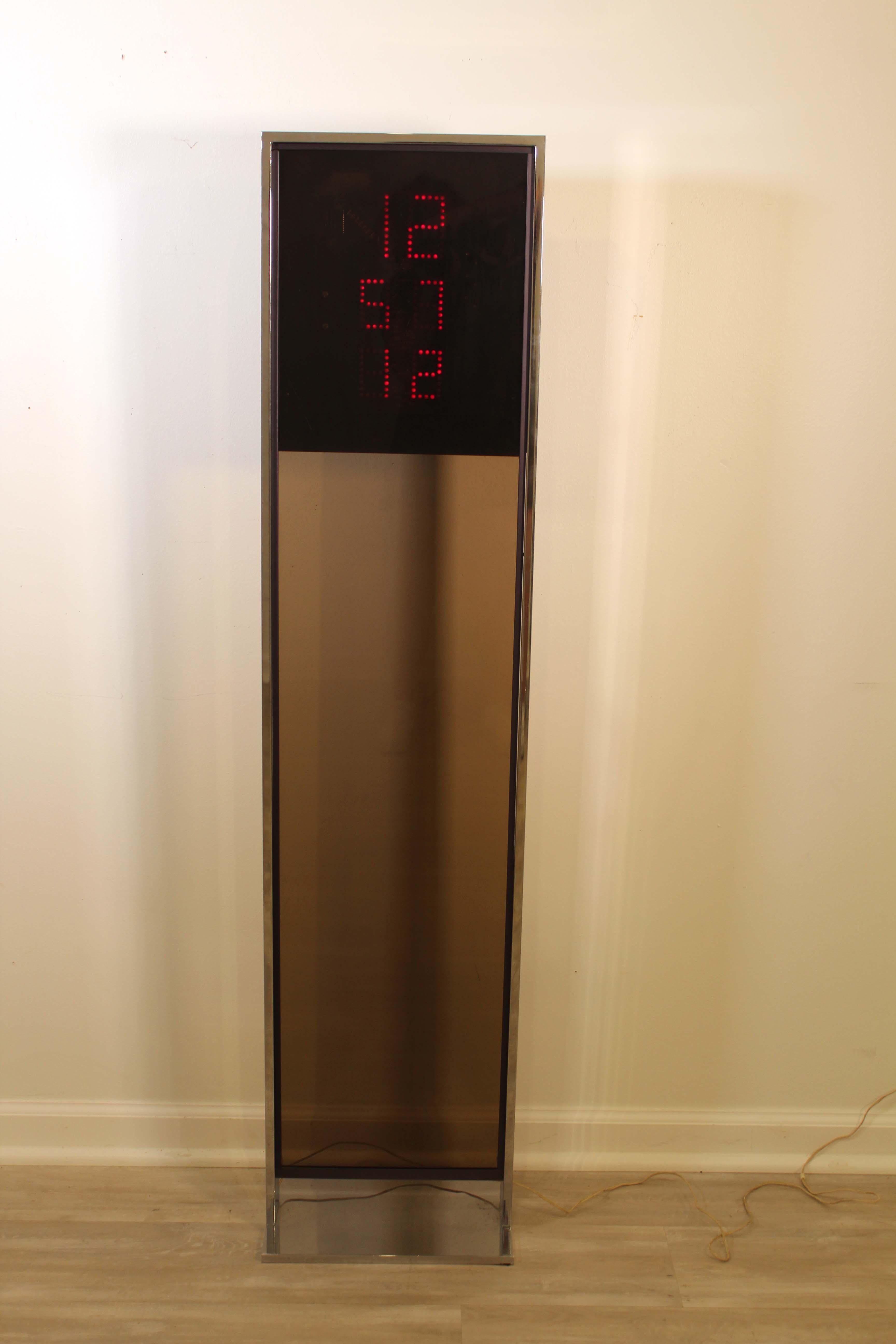 20th Century Mid-Century Modern Howard Miller Lucite Smoke Glass & Chrome Led Floor Clock