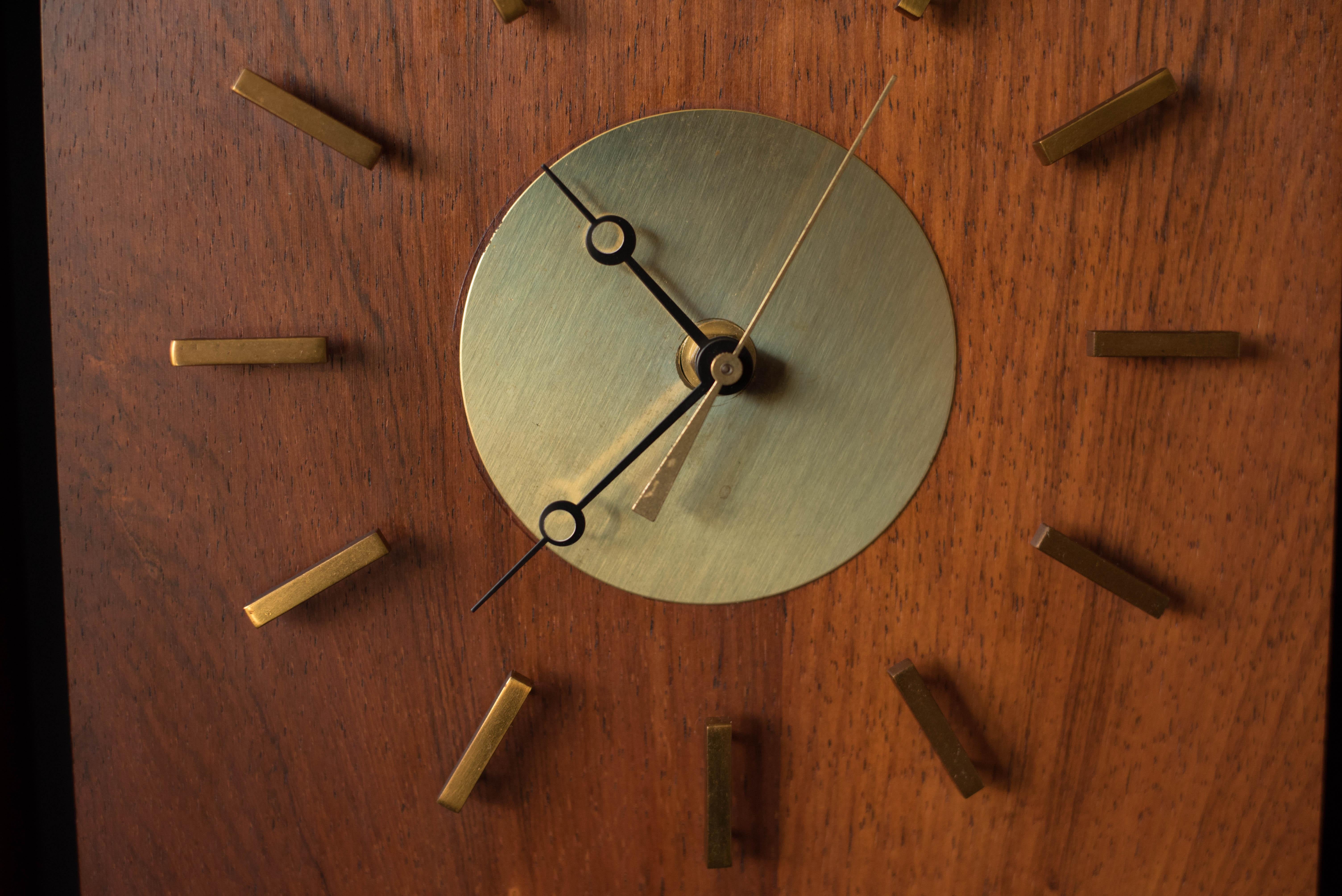 American Mid Century Modern Howard Miller Walnut Clock by Arthur Umanoff