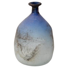 Vintage Mid-Century Modern Hues of Blue Italian Scavo Vase, Vessel Studio Art Pottery 80
