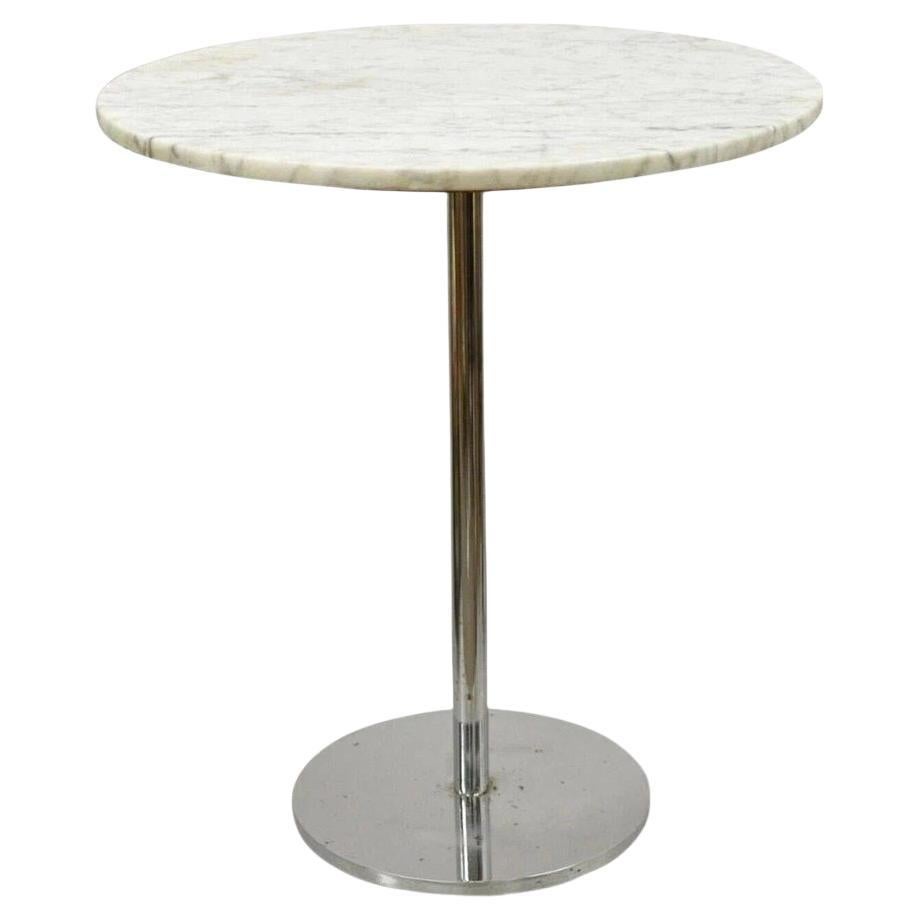 Mid Century Modern Hugh Acton Round Marble Top Chrome Lollipop Drinks Side Table For Sale