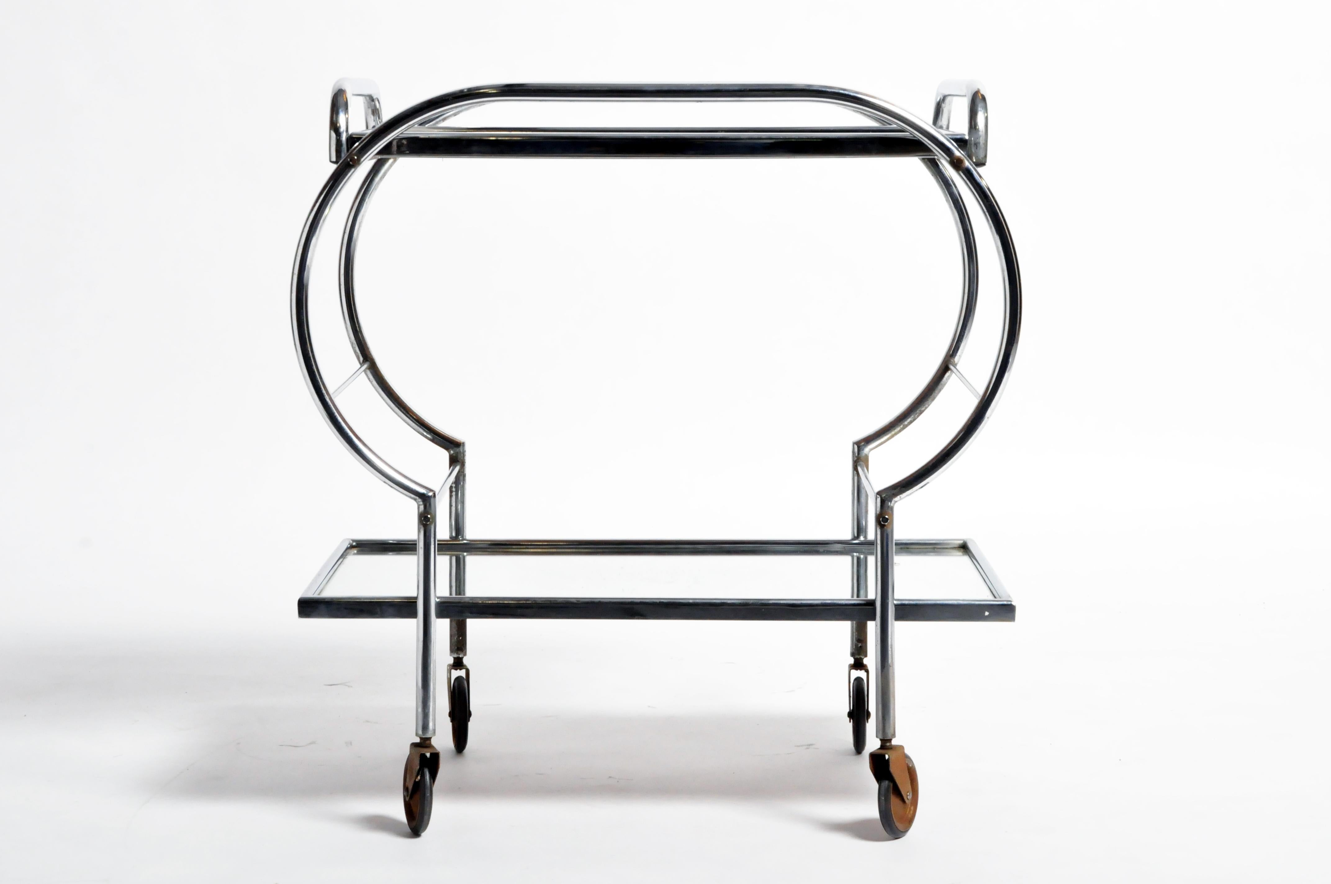 Mid-Century Modern Hungarian Chrome Serving Cart In Good Condition In Chicago, IL