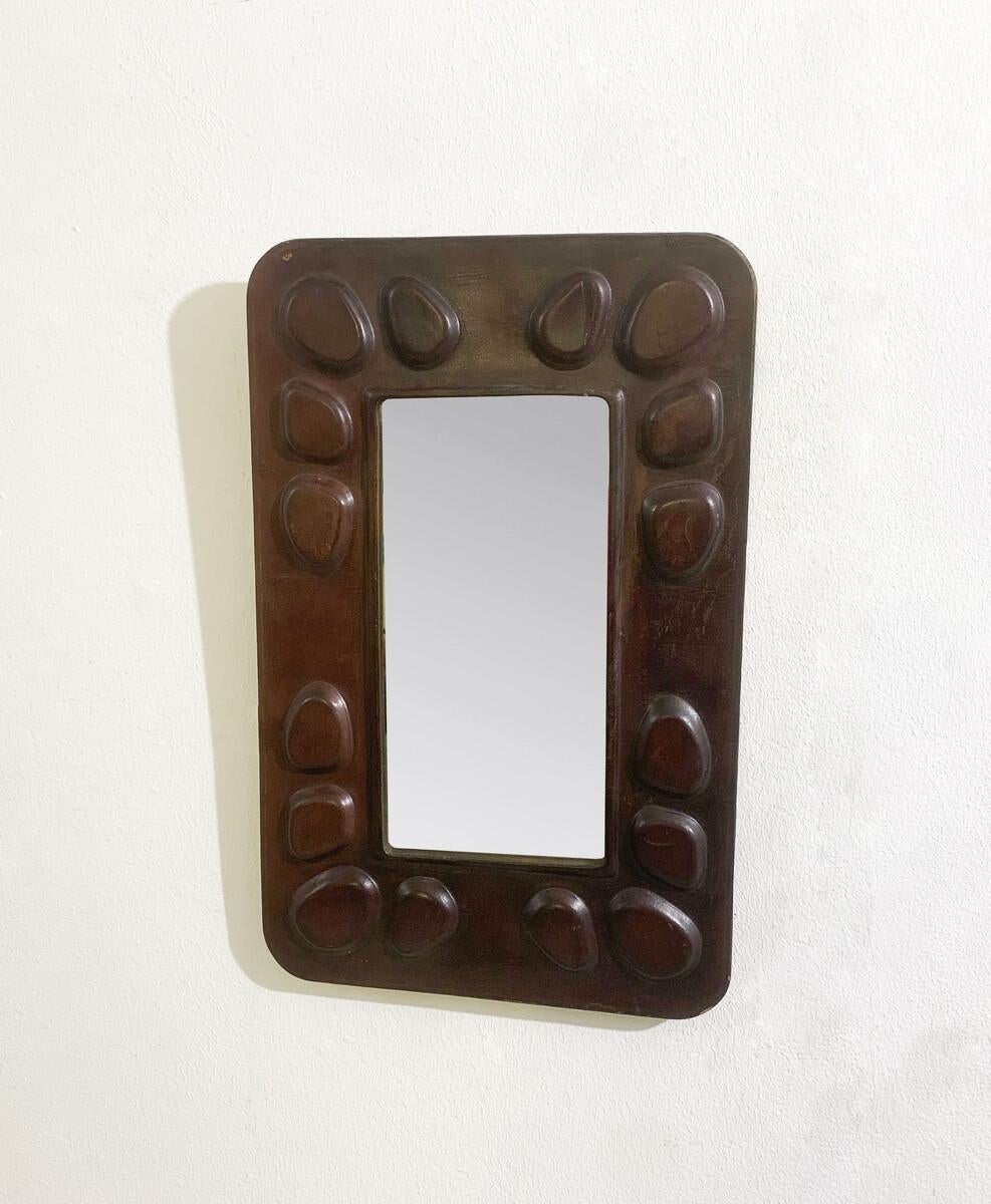 Mid-Century Modern Hungarian Mirror, Leather, 1960s In Good Condition For Sale In Brussels, BE