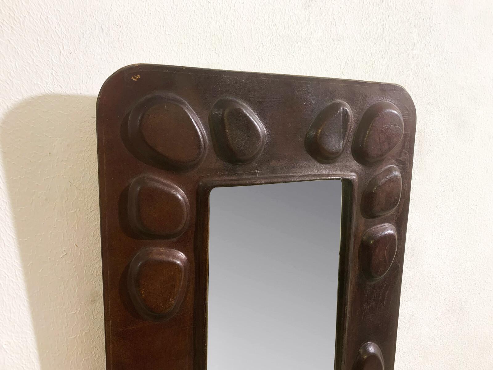 Mid-20th Century Mid-Century Modern Hungarian Mirror, Leather, 1960s For Sale