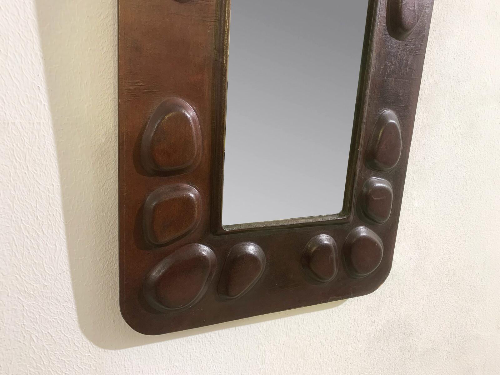 Mid-Century Modern Hungarian Mirror, Leather, 1960s For Sale 1