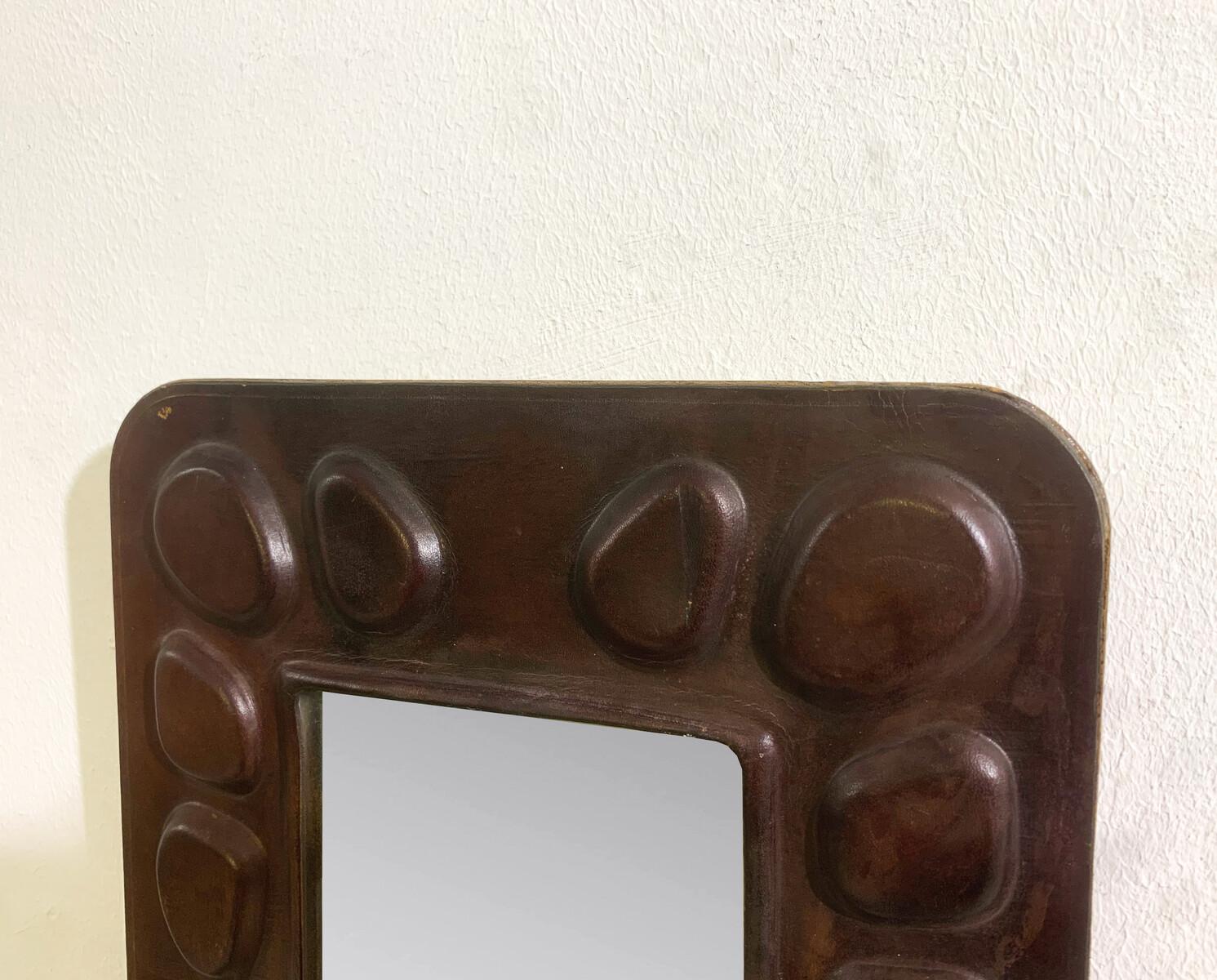 Mid-Century Modern Hungarian Mirror, Leather, 1960s For Sale 3
