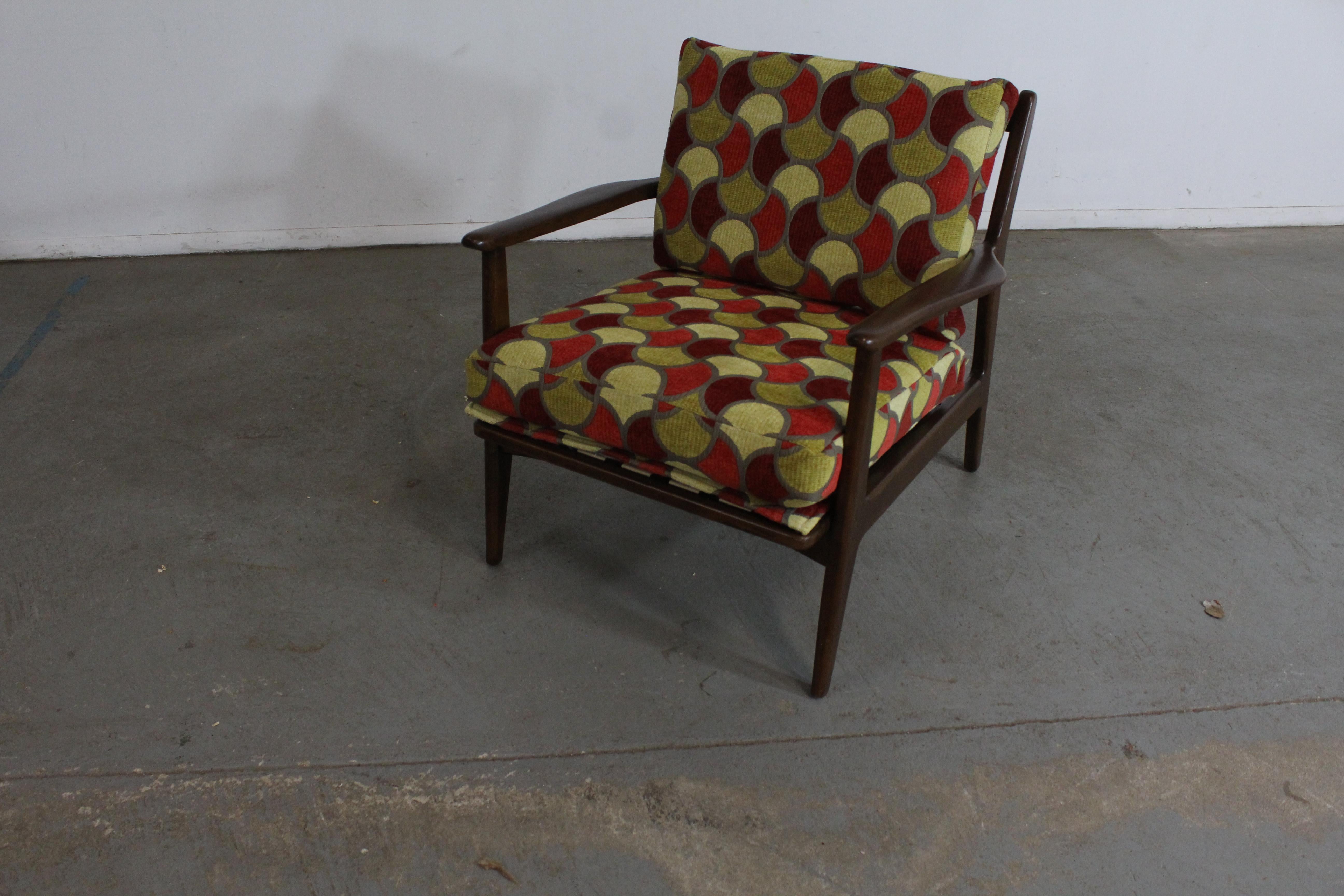 Mid-Century Modern IB Kofod Larsen Style Walnut Open Arm Lounge Chair 1