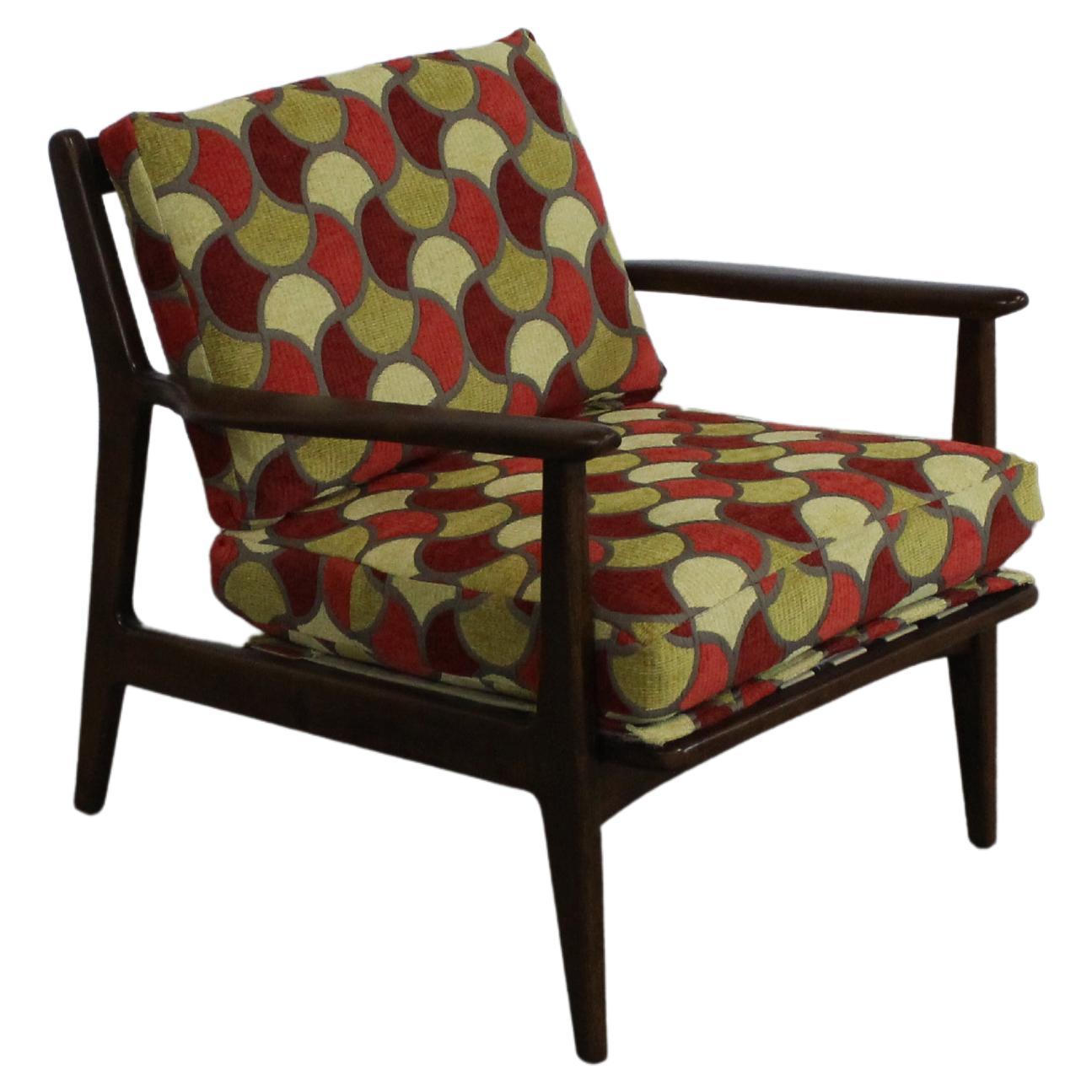 Mid-Century Modern IB Kofod Larsen Style Walnut Open Arm Lounge Chair