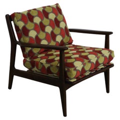 Mid-Century Modern IB Kofod Larsen Style Walnut Open Arm Lounge Chair